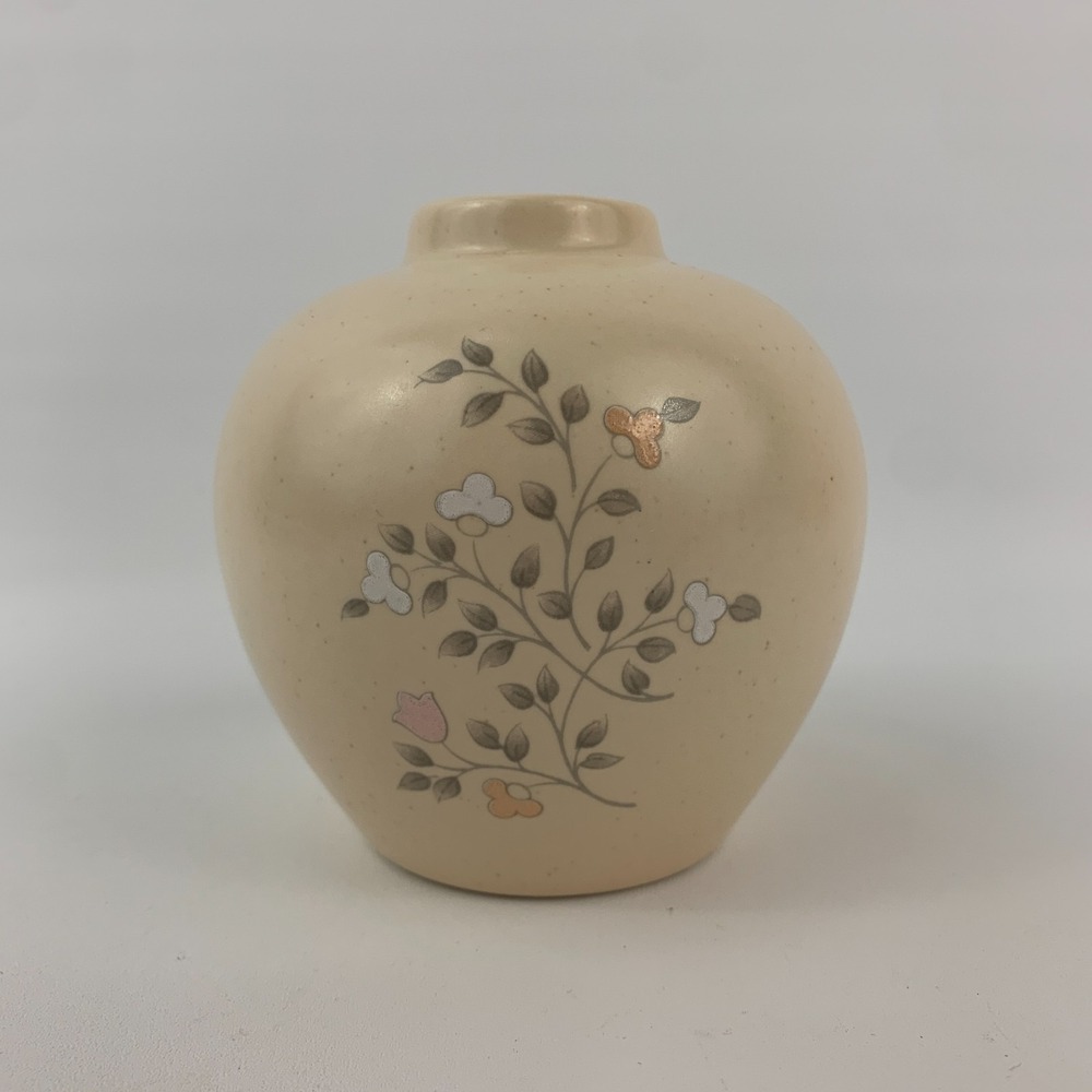 Pfaltzgraff Remembrance Tan Floral Flower Bud Vase 3.75" Cottagecore Grannycore
